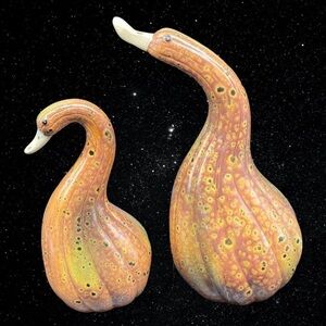 Pair Of Art Pottery Spotted Brown Duck Figurines Hand Crafted 6.5-8.5”T …